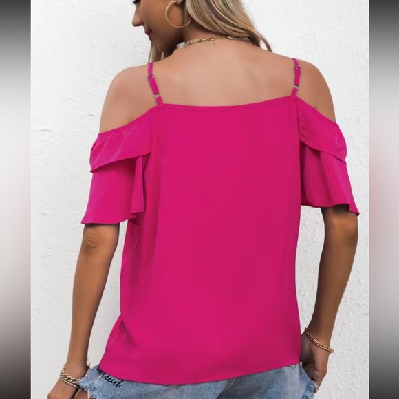 Boho ruffle trim cold shoulder blouse - Picture 3 of 3